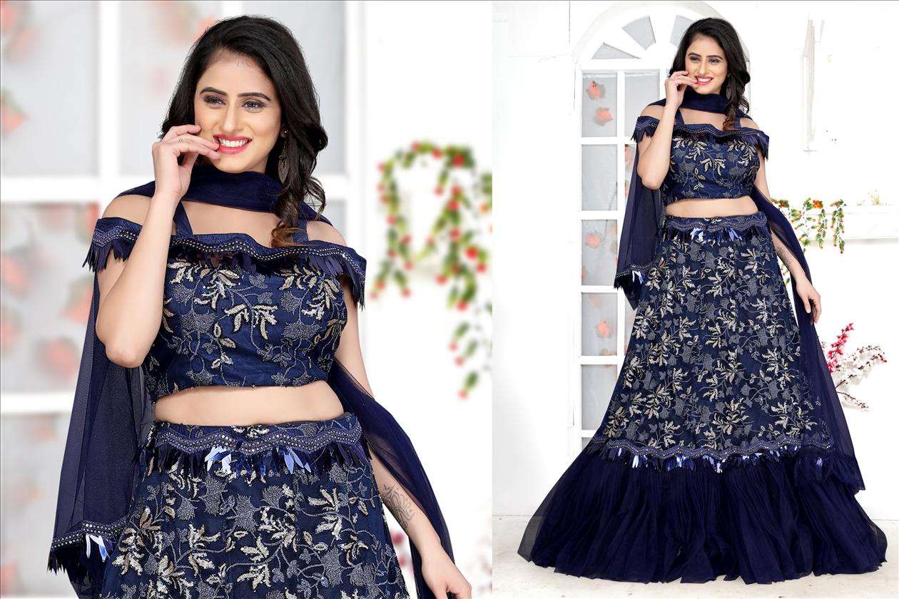 navy blue net lehenga choli